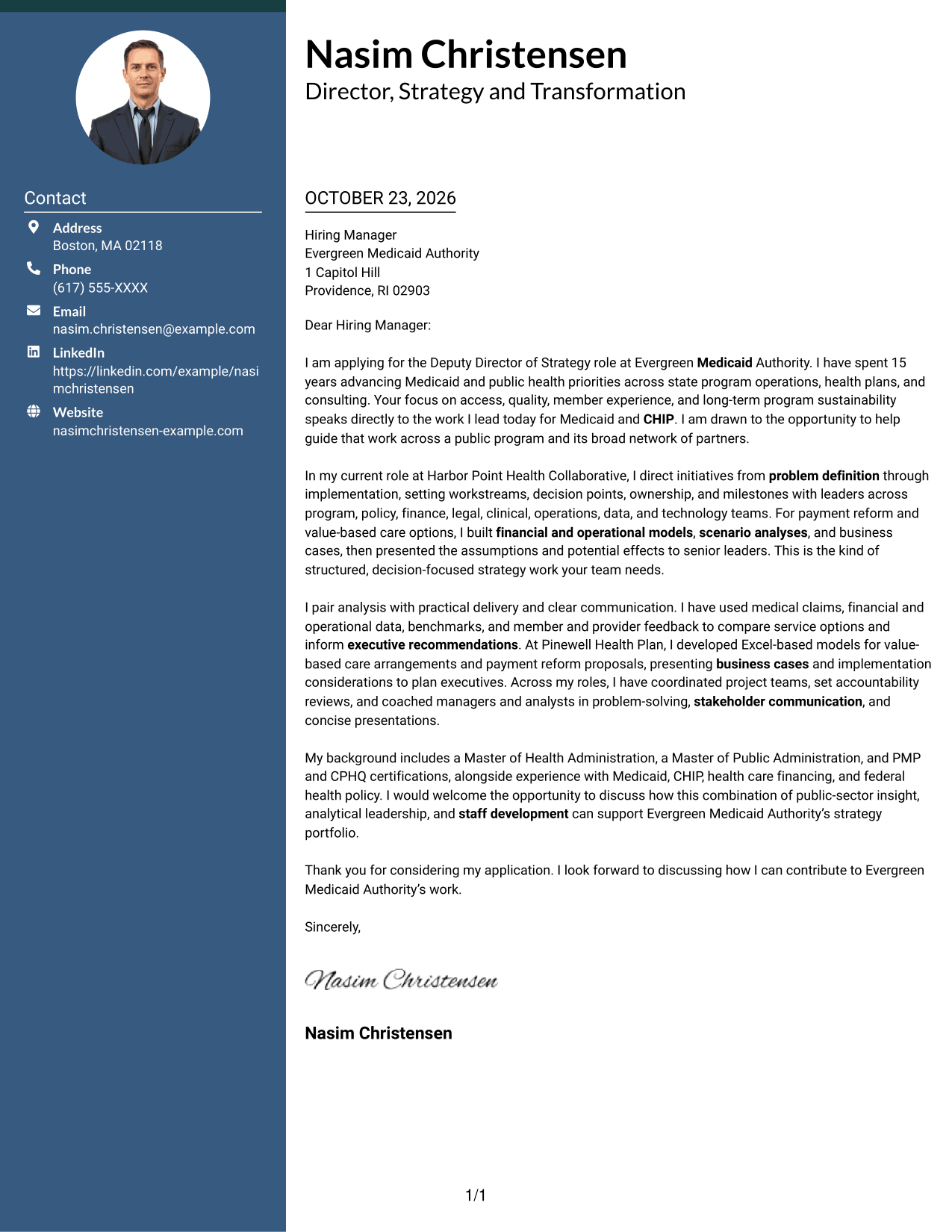 Cover letter example — page 1