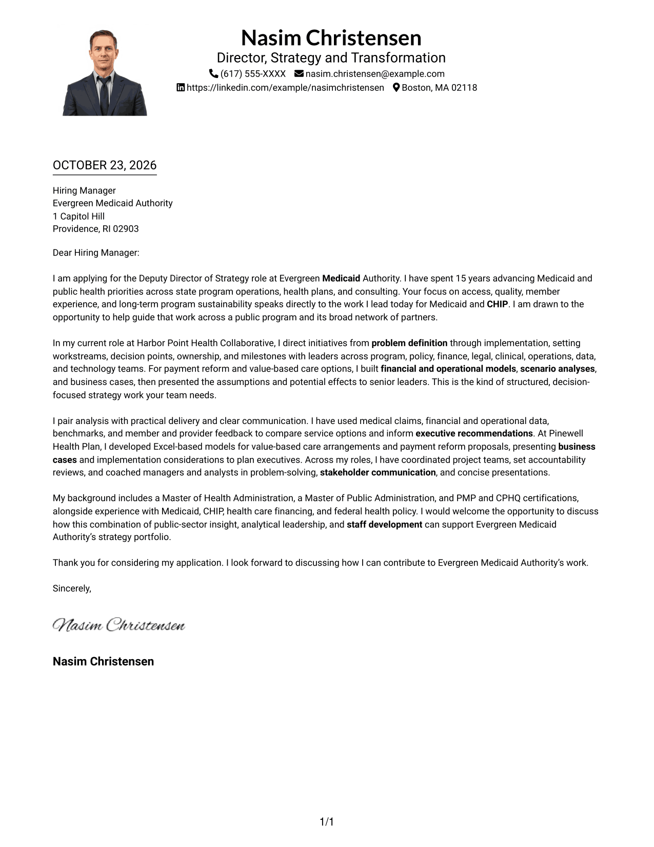 Cover letter example — page 1