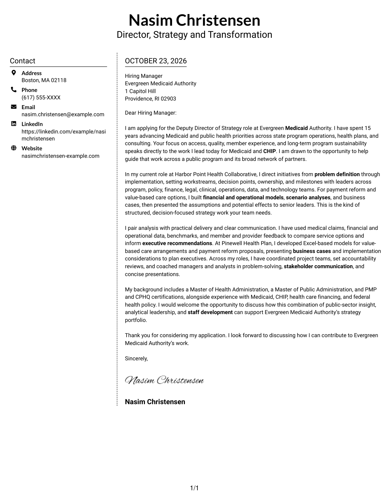 Cover letter example — page 1