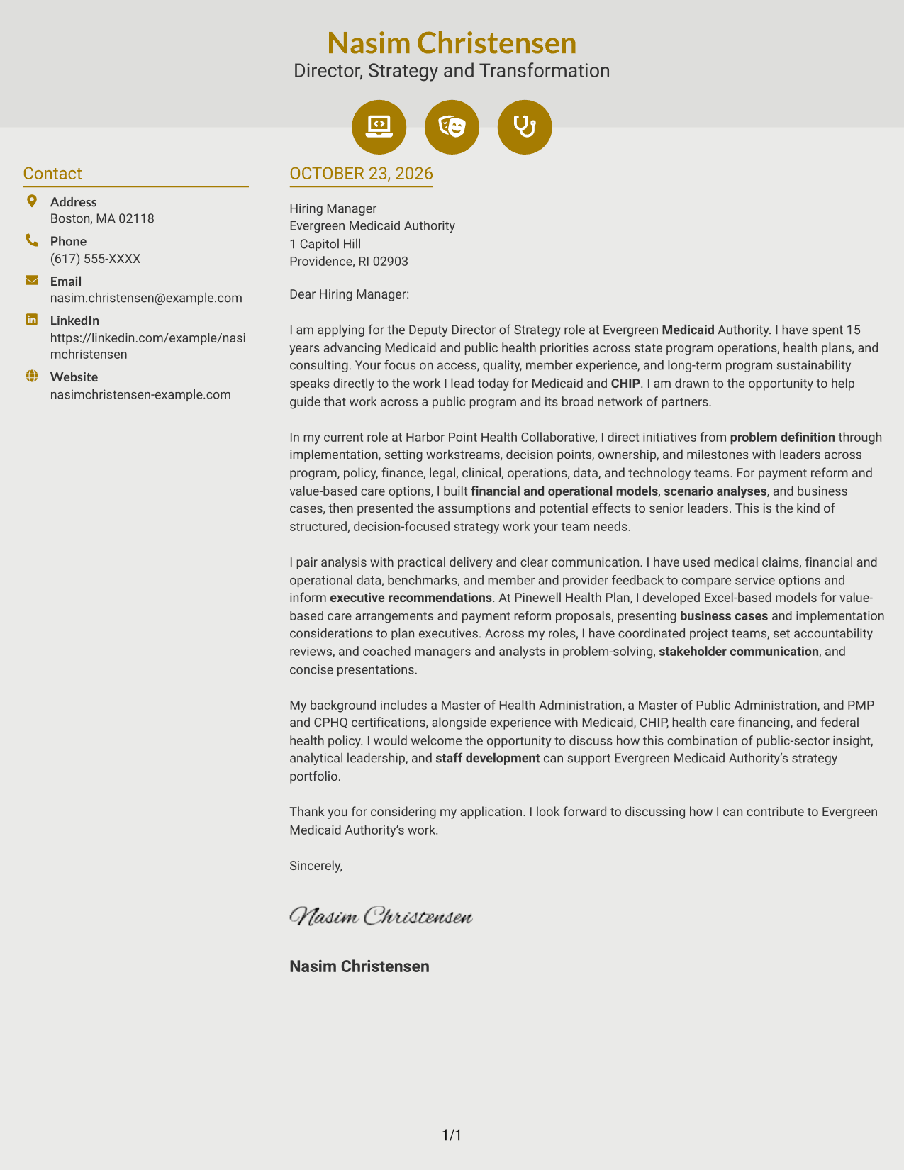 Cover letter example — page 1