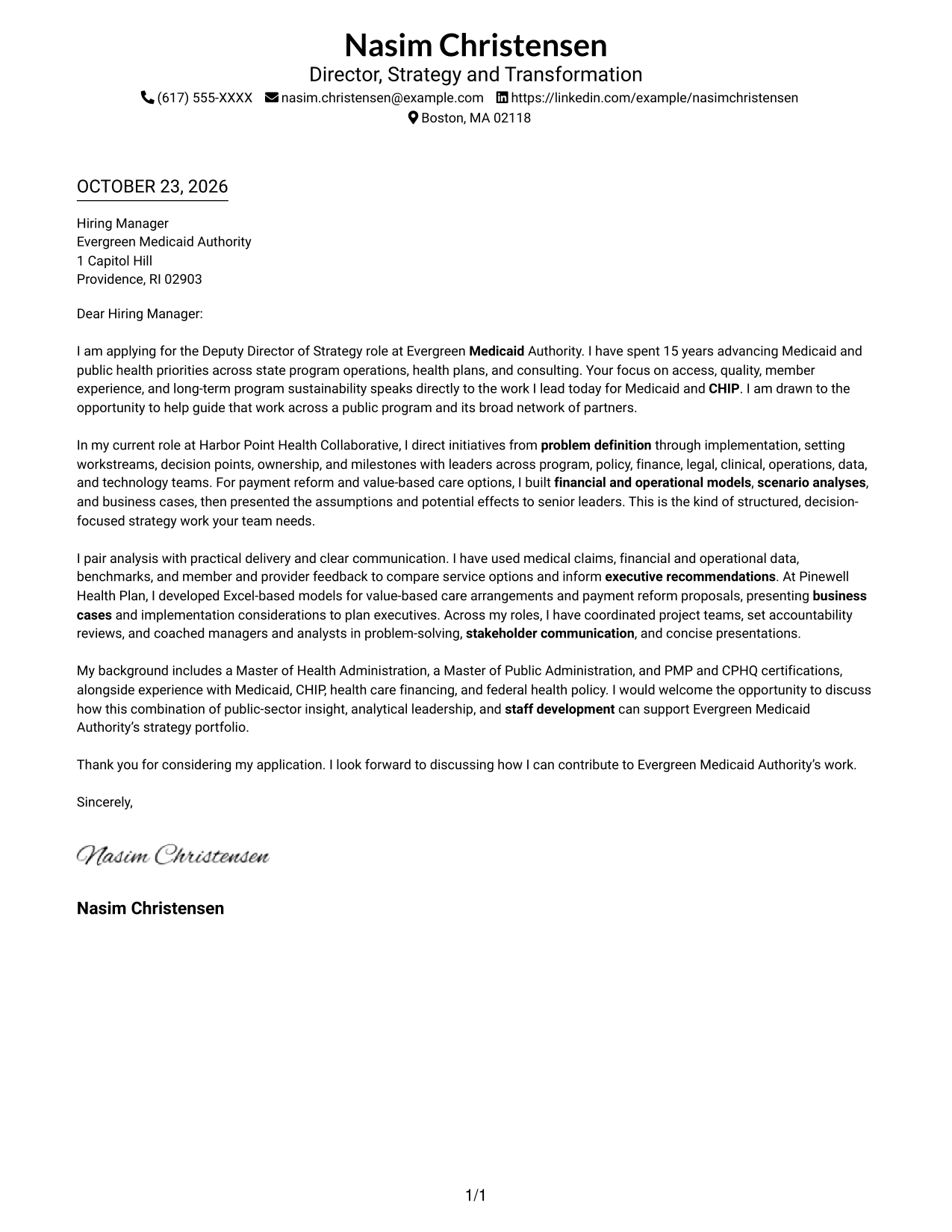 Cover letter example — page 1