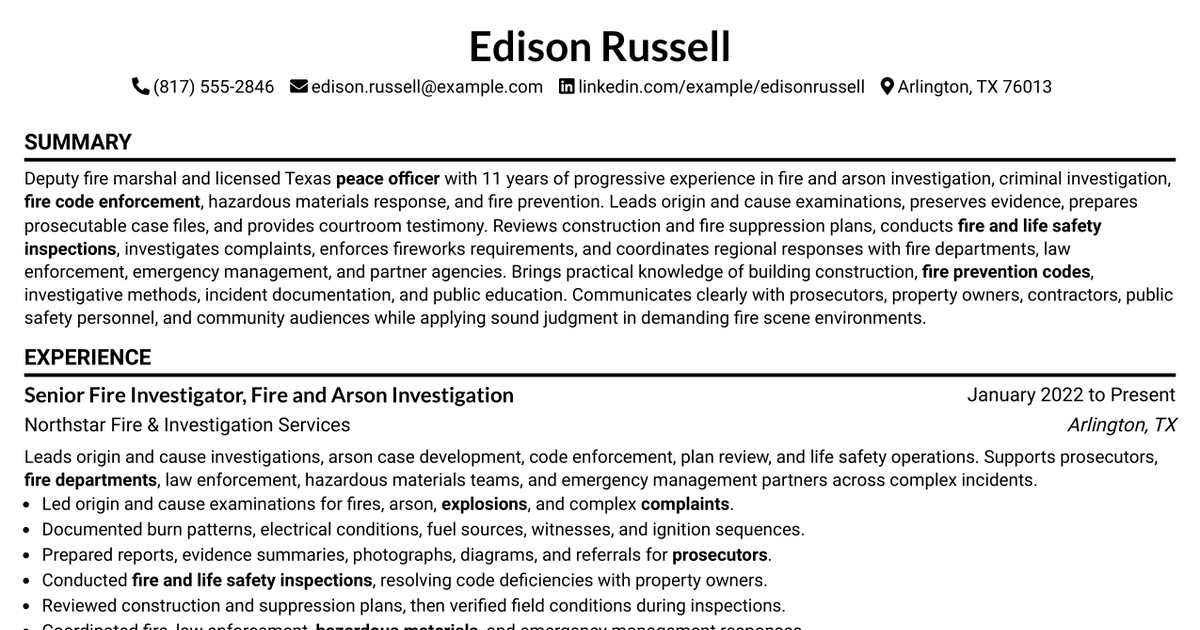 7 Deputy Fire Marshal Resume Templates with Example