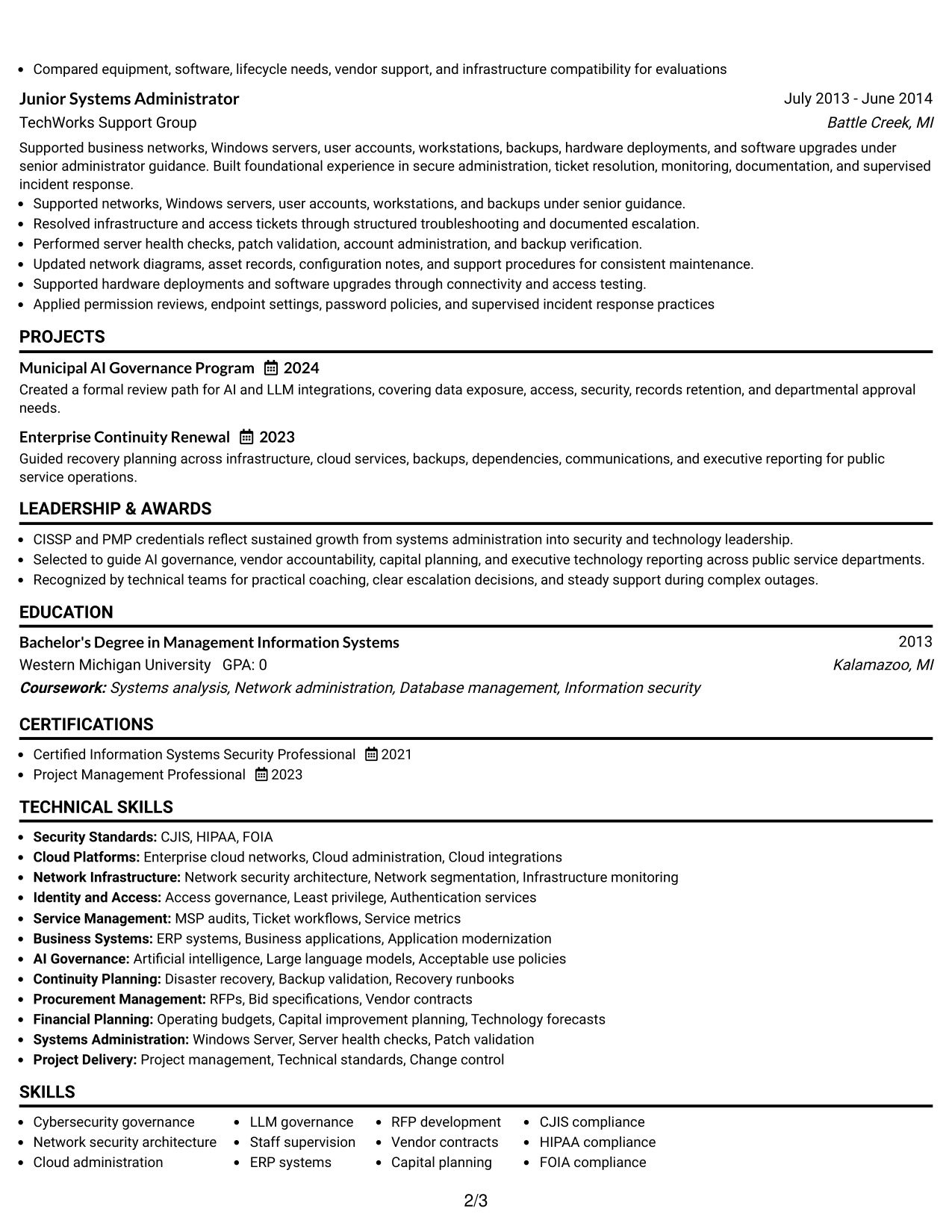 Resume Example Page 2