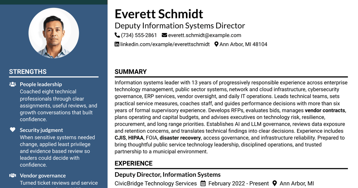 7 Deputy Information Systems Director Resume Templates with Example
