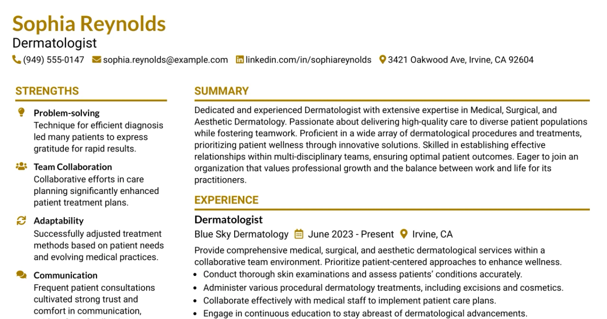 33 Dermatologist Resume Templates with Example 2026 (ATS-Optimized)