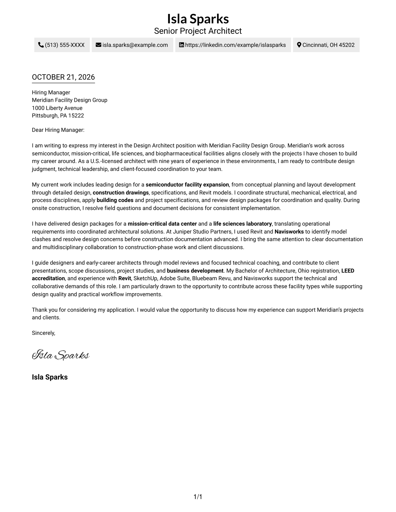 Cover letter example — page 1