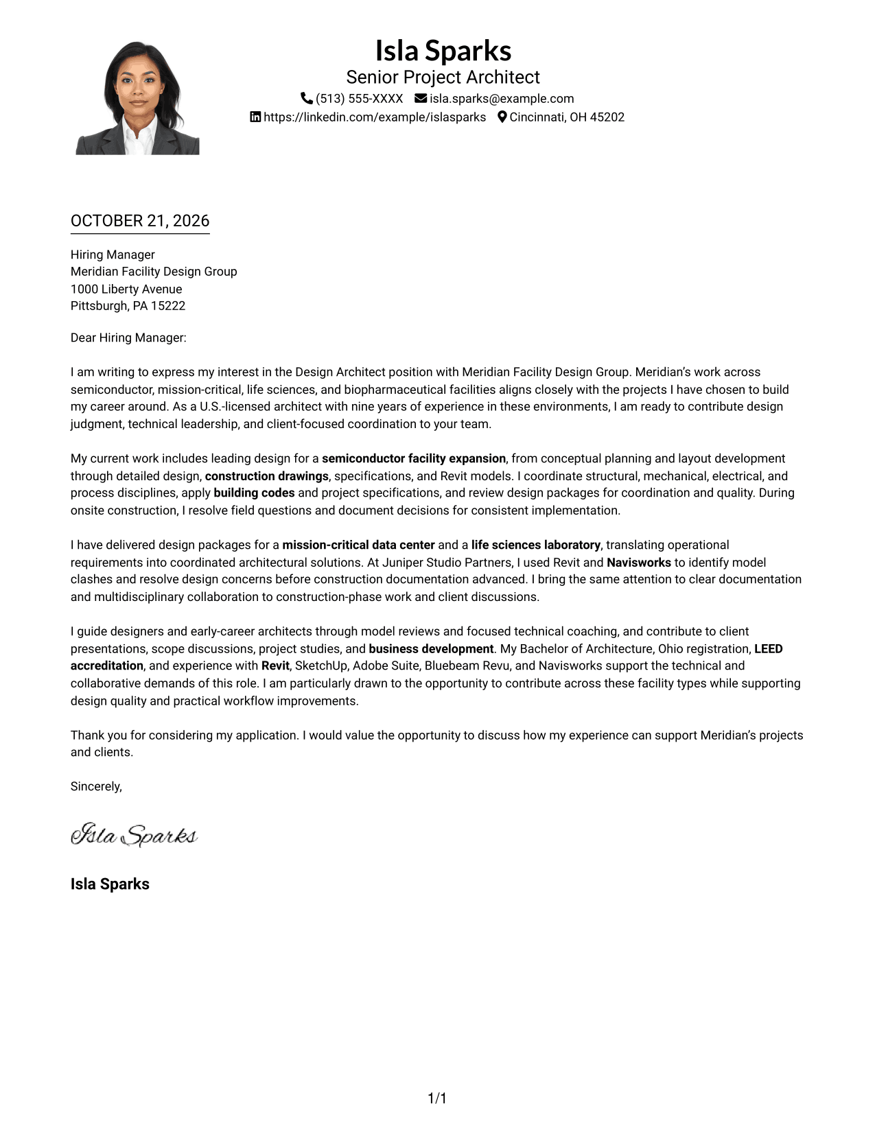 Cover letter example — page 1