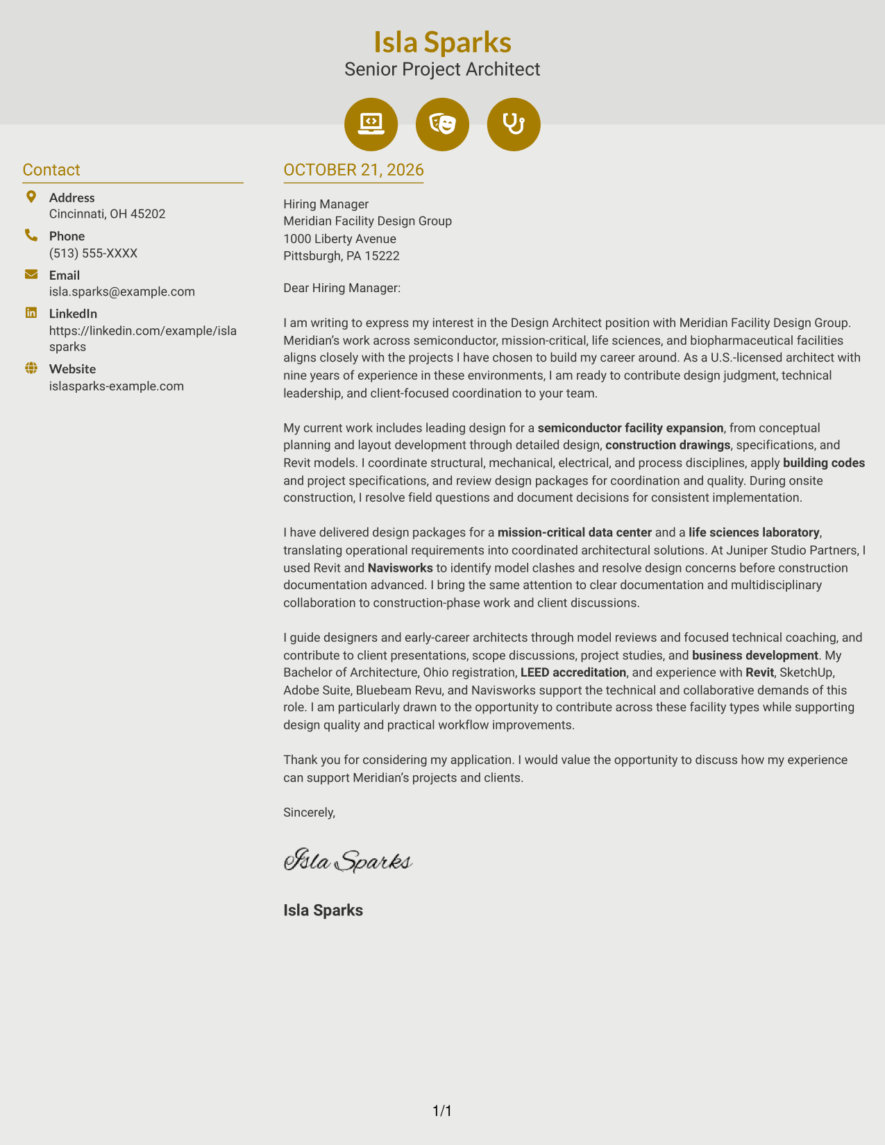 Cover letter example — page 1