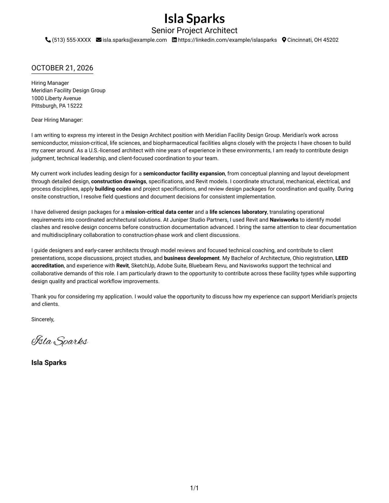 Cover letter example — page 1