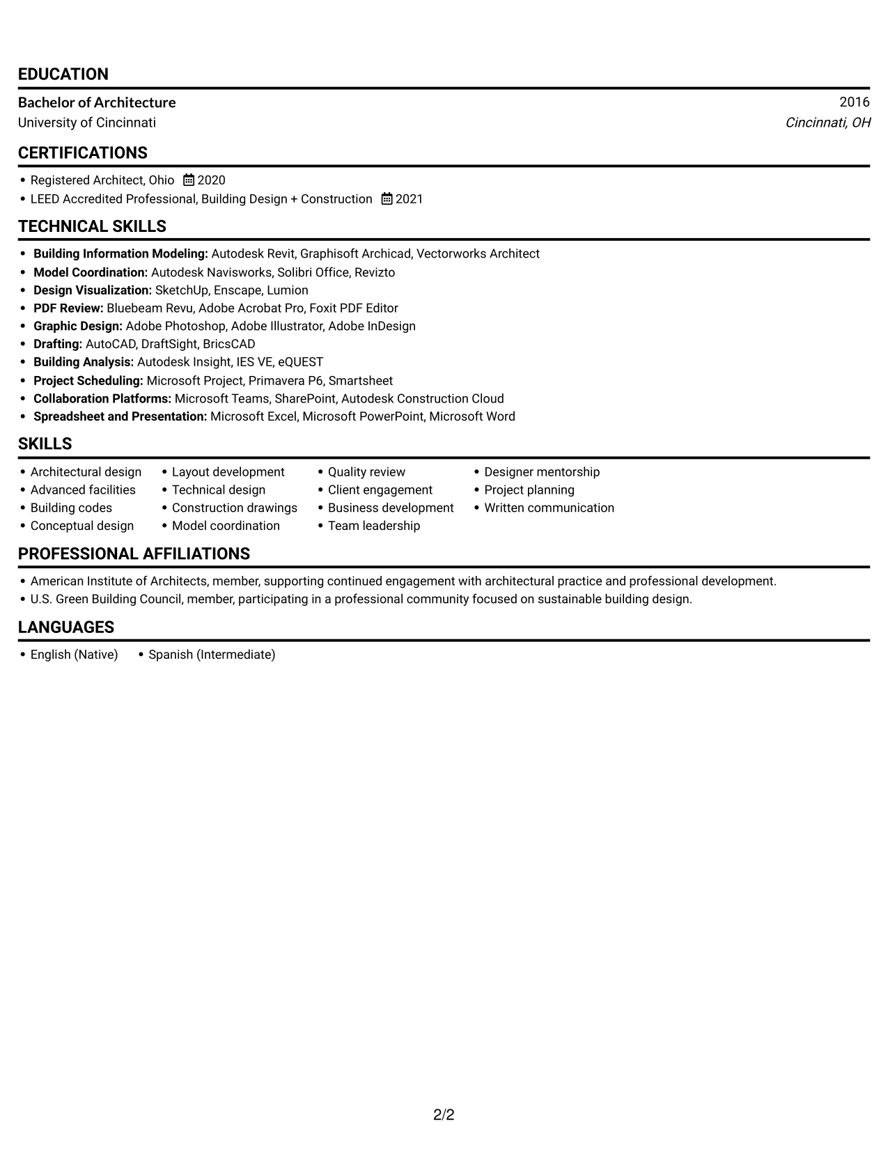 Resume example — page 2