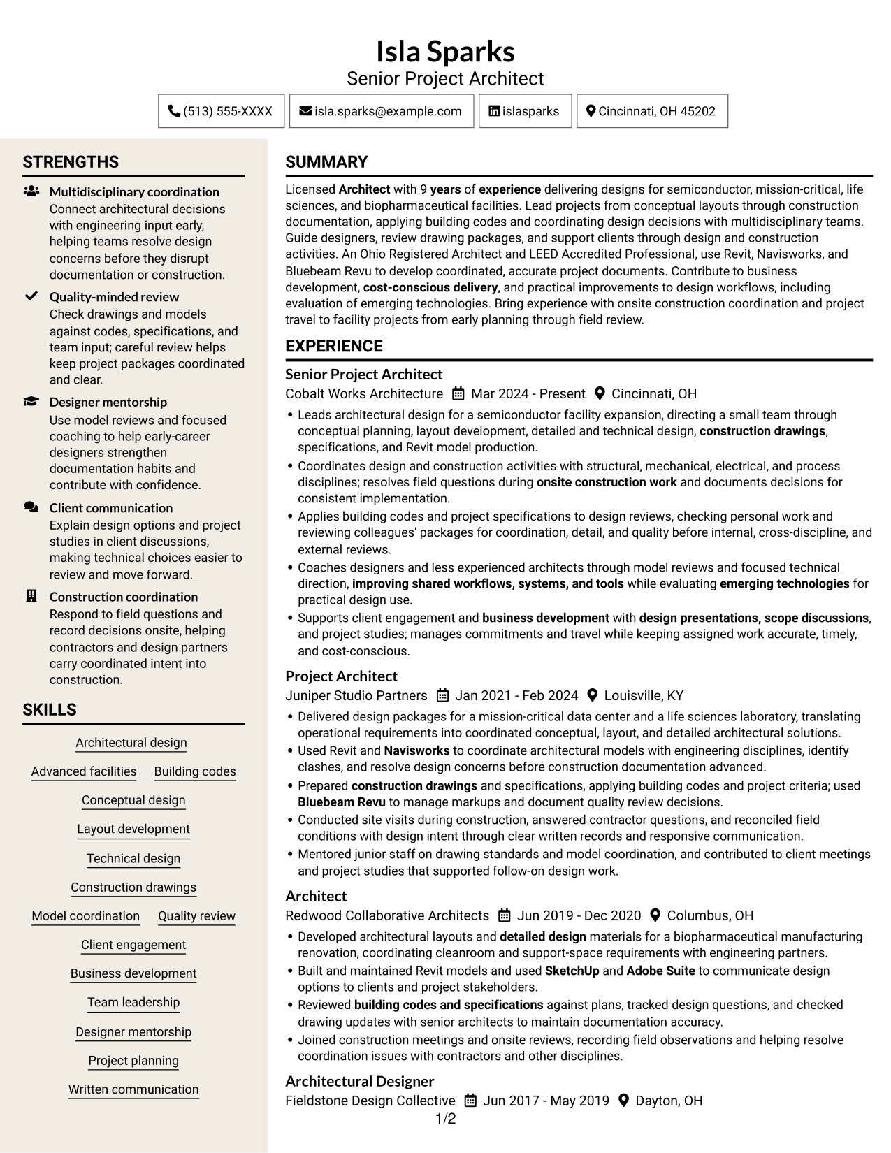 Resume example — page 1