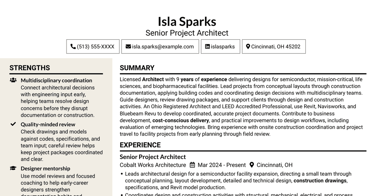 7 Design Architect - Advanced Facilities Resume Templates with Example