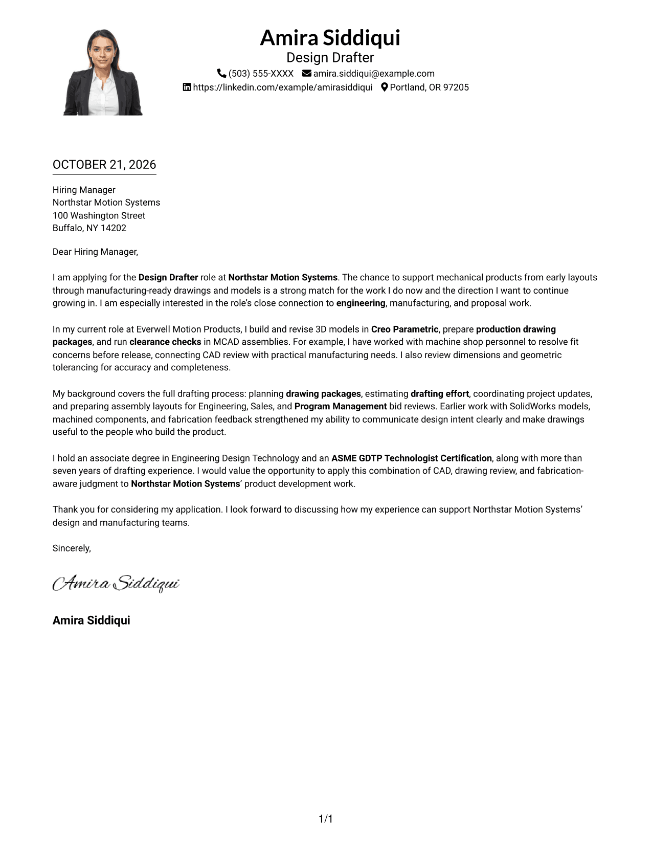 Cover letter example — page 1
