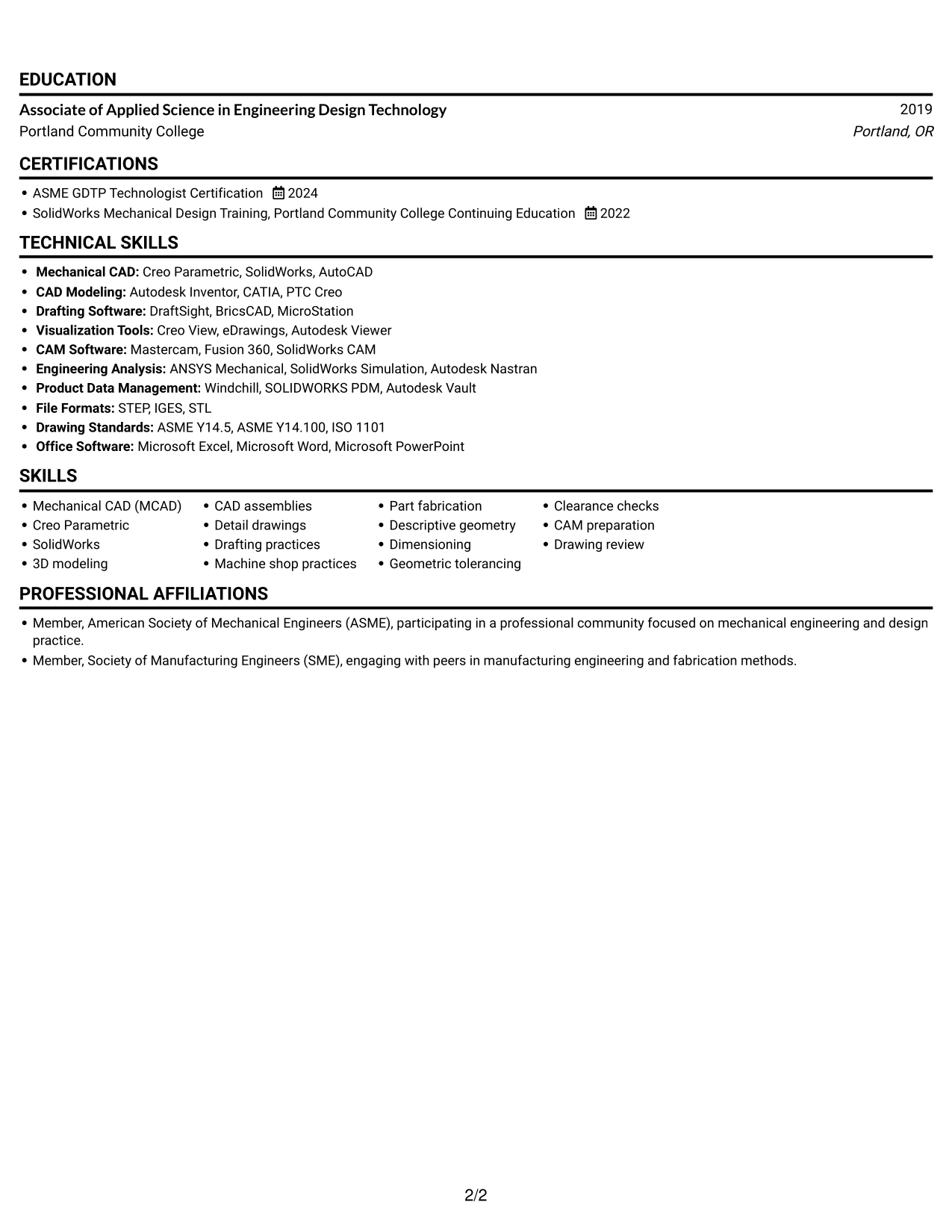 Resume example — page 2
