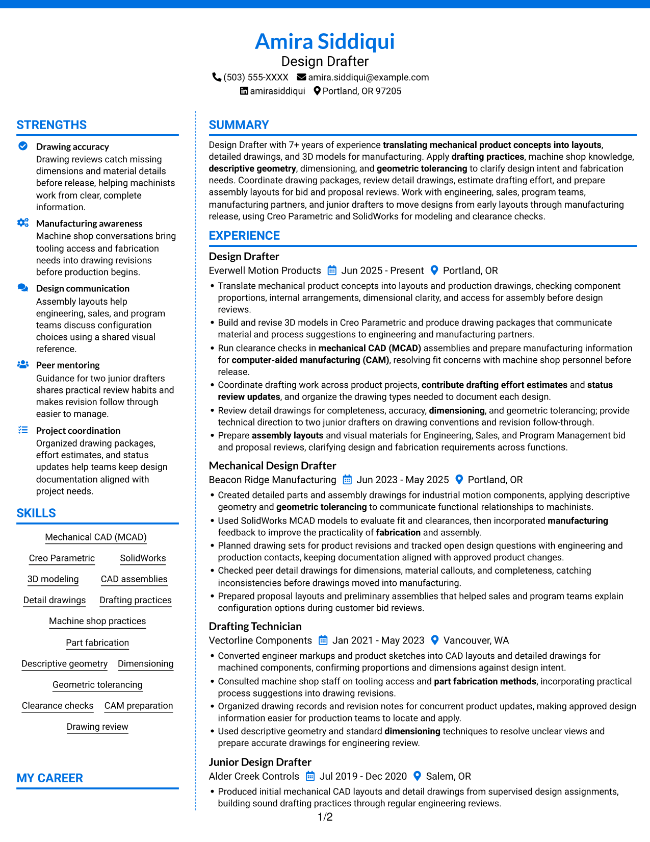 Resume example — page 1