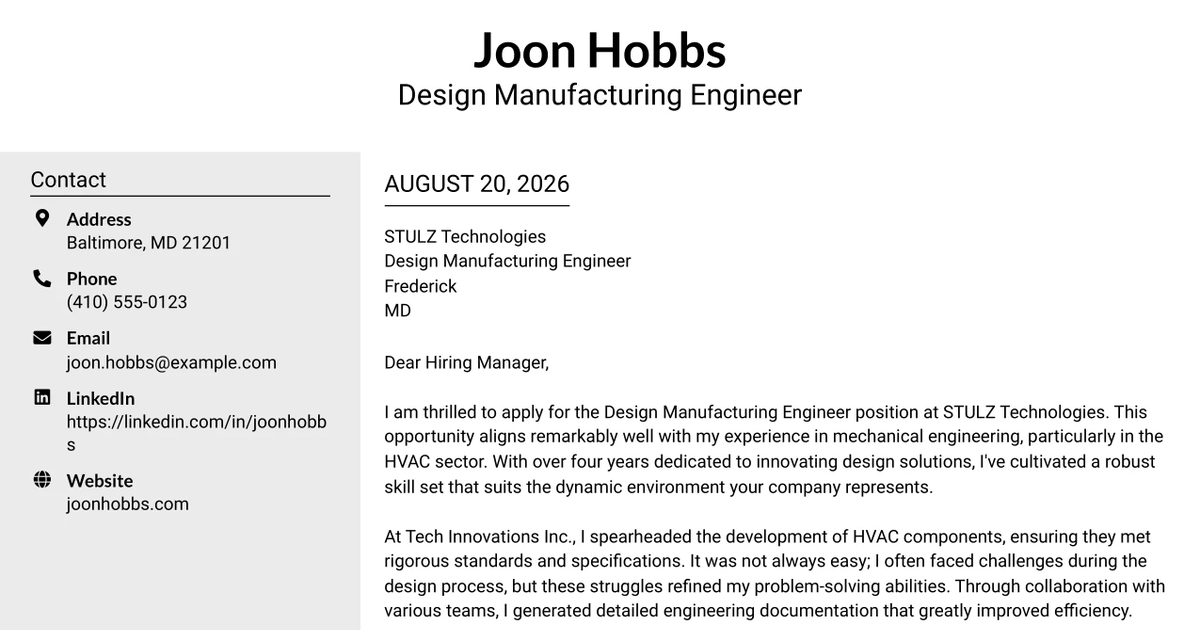 30+ Design Manufacturing Engineer Cover Letter Templates with Example 2026