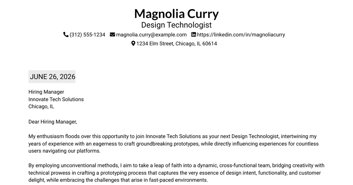 30+ Design Technologist Cover Letter Templates with Example 2026