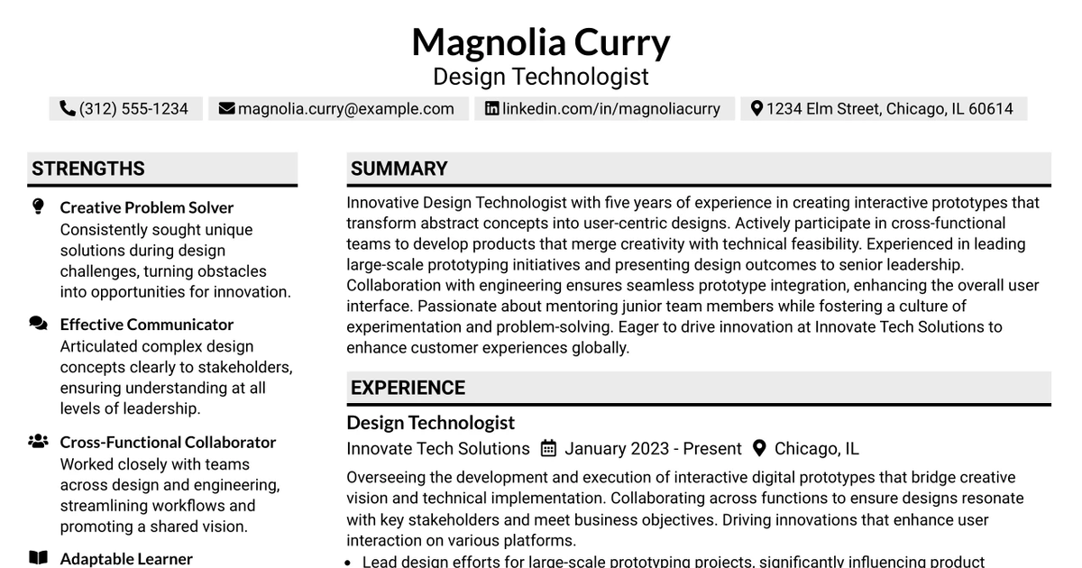 33 Design Technologist Resume Templates with Example 2026 (ATS-Optimized)