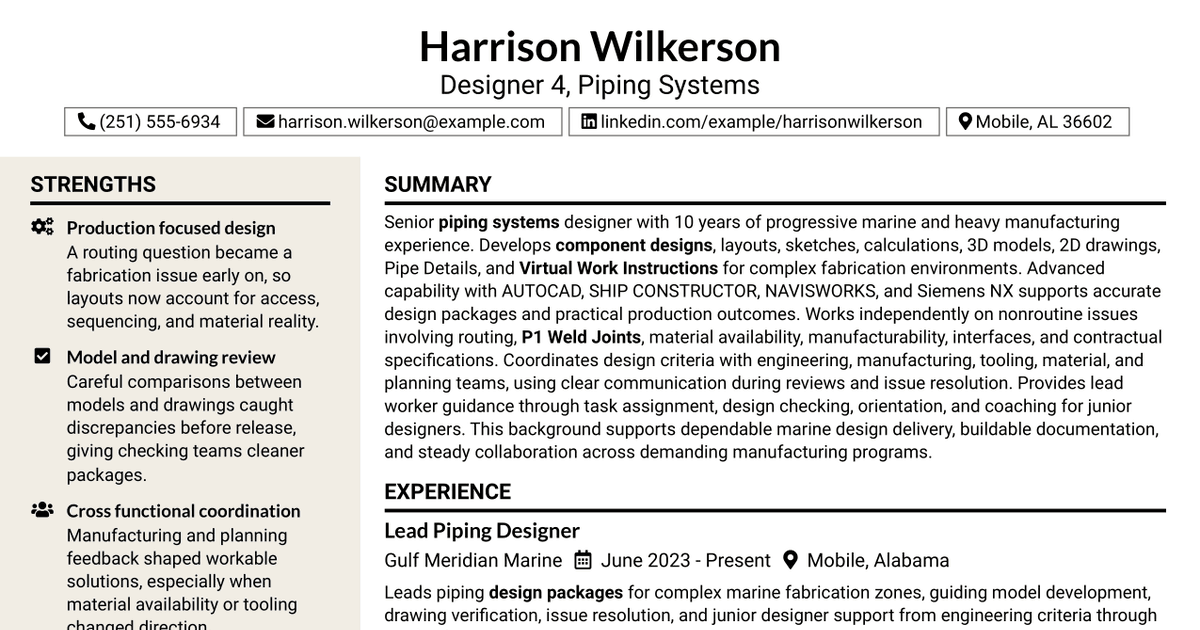 7 Designer 4 - Piping Systems Resume Templates with Example