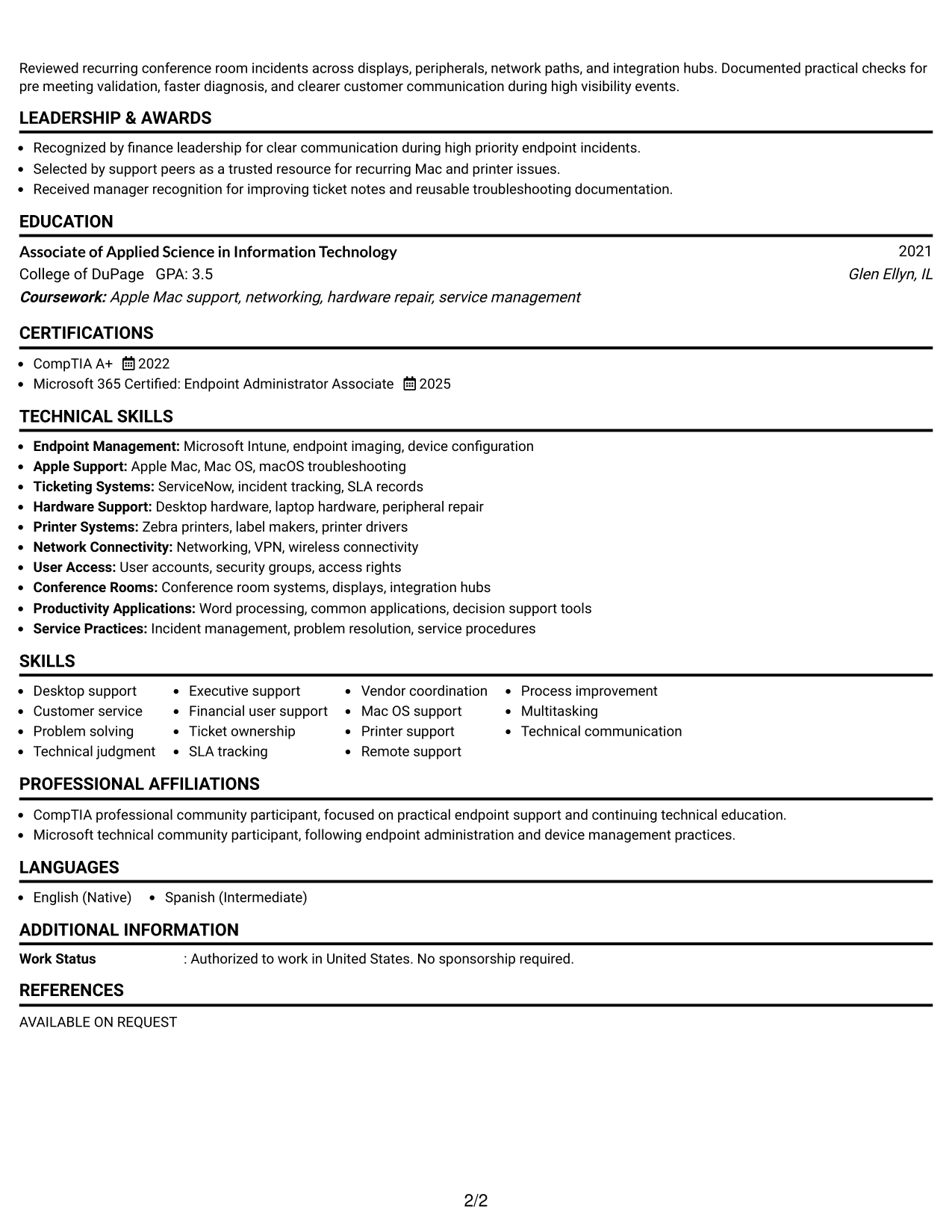 Resume Example Page 2
