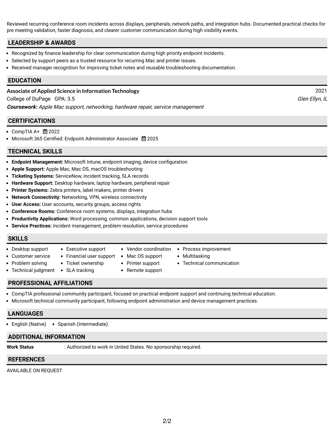 Resume Example Page 2