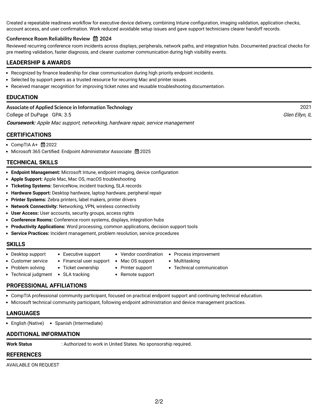 Resume Example Page 2