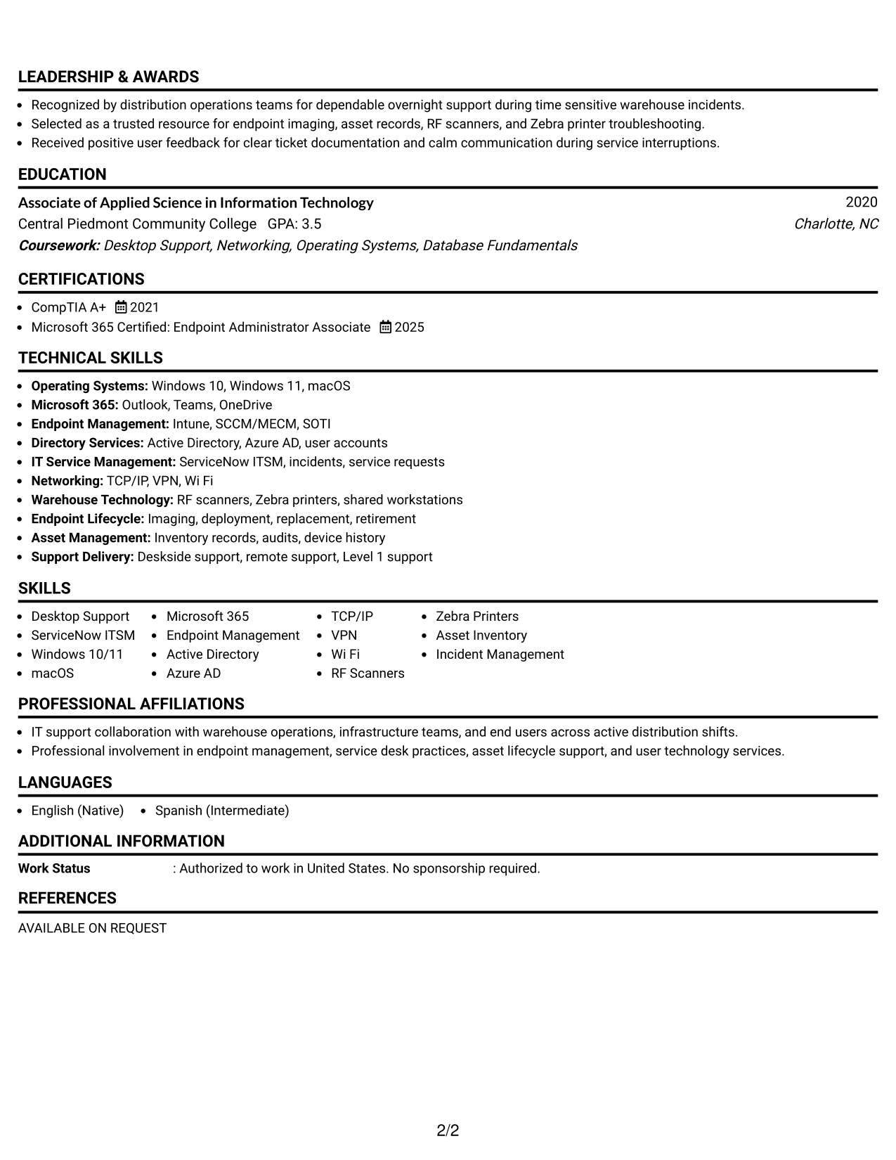 Resume Example Page 2