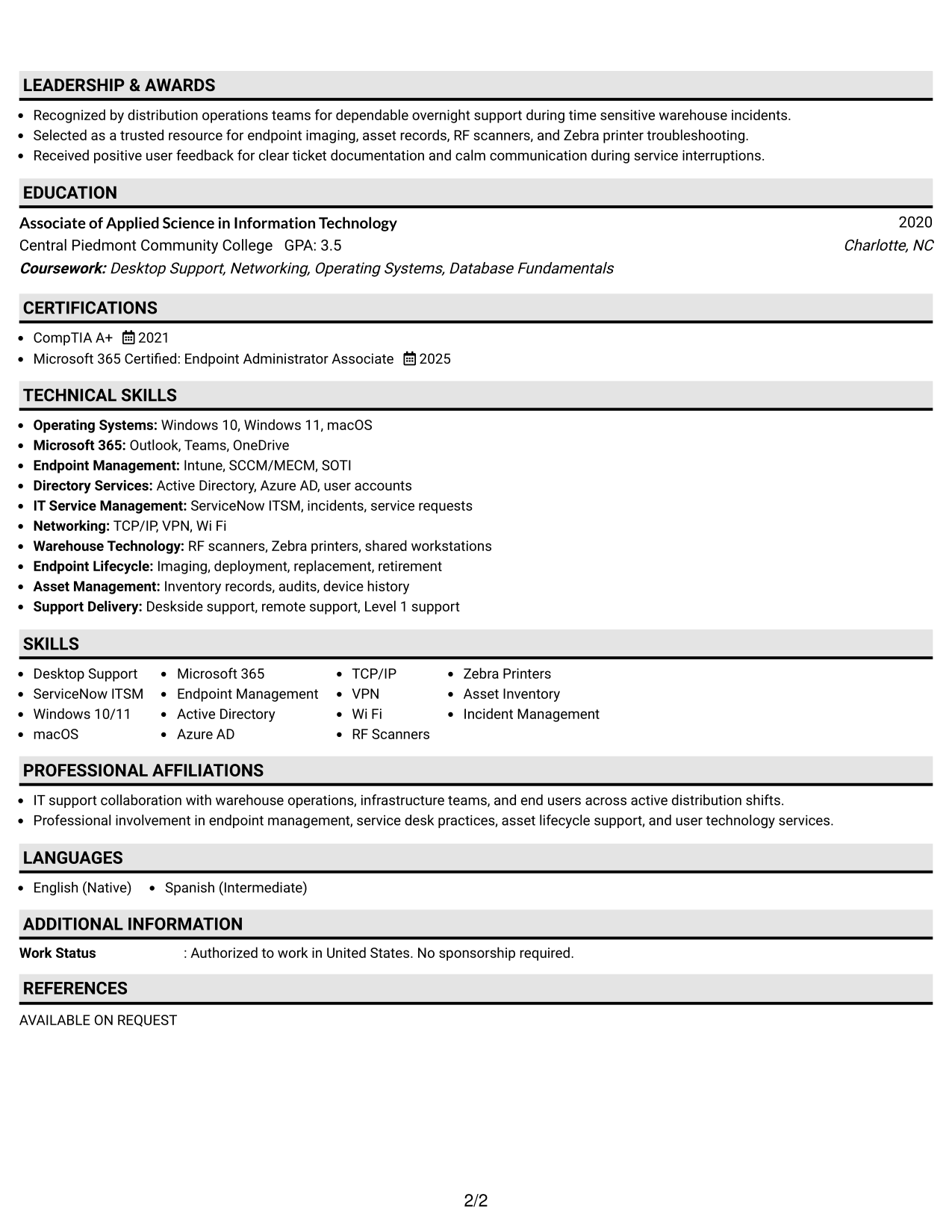 Resume Example Page 2