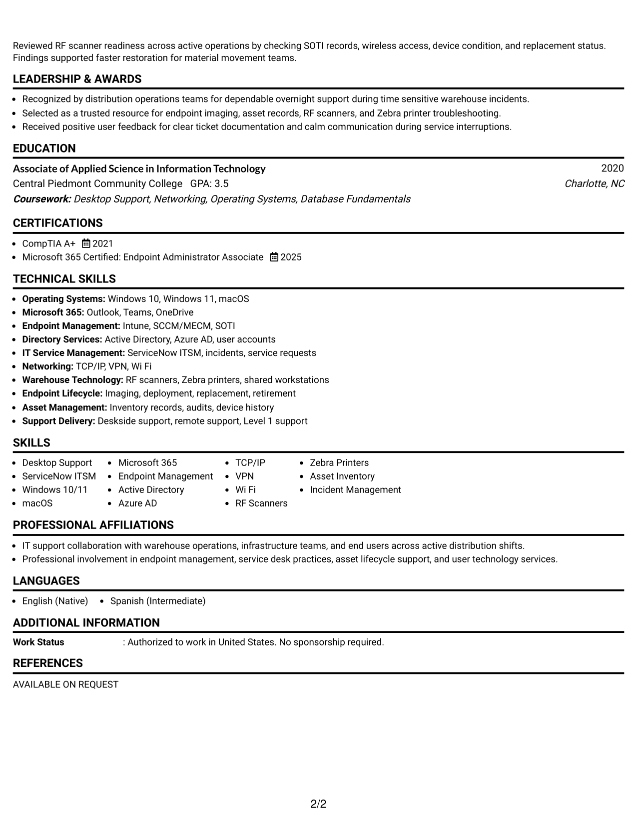 Resume Example Page 2