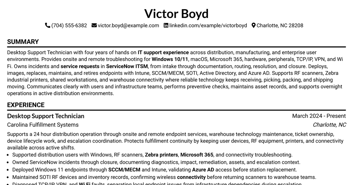 7 Desktop Support Technician Resume Templates with Example