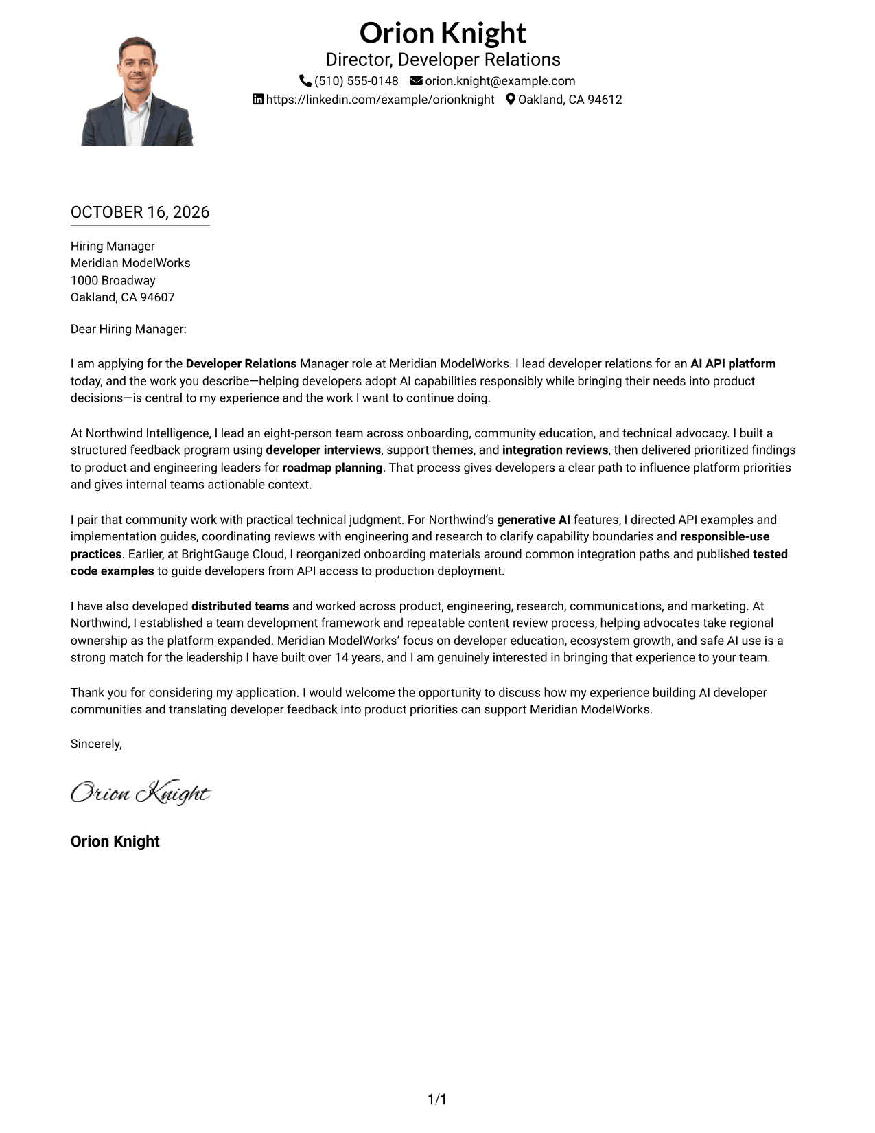 Cover letter example — page 1