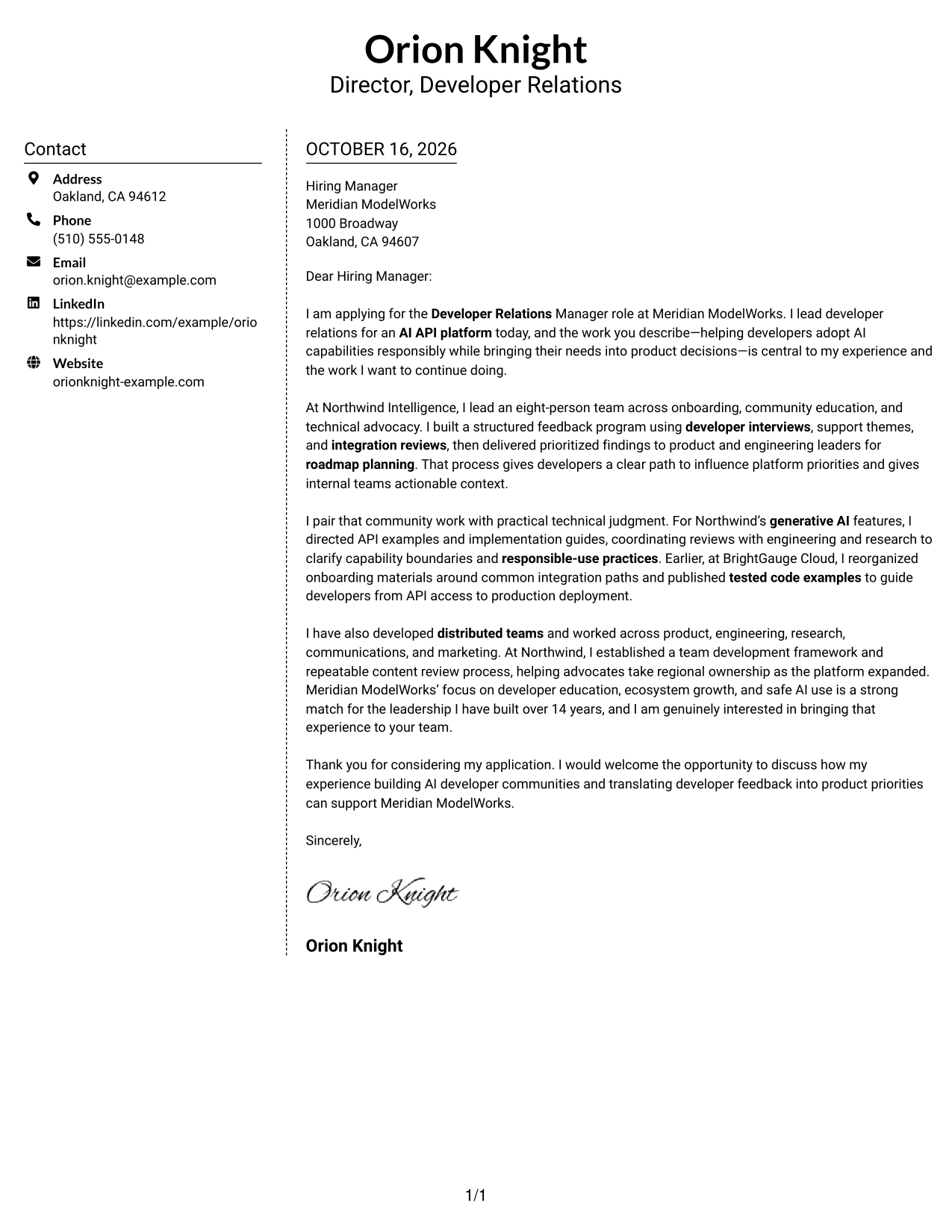 Cover letter example — page 1