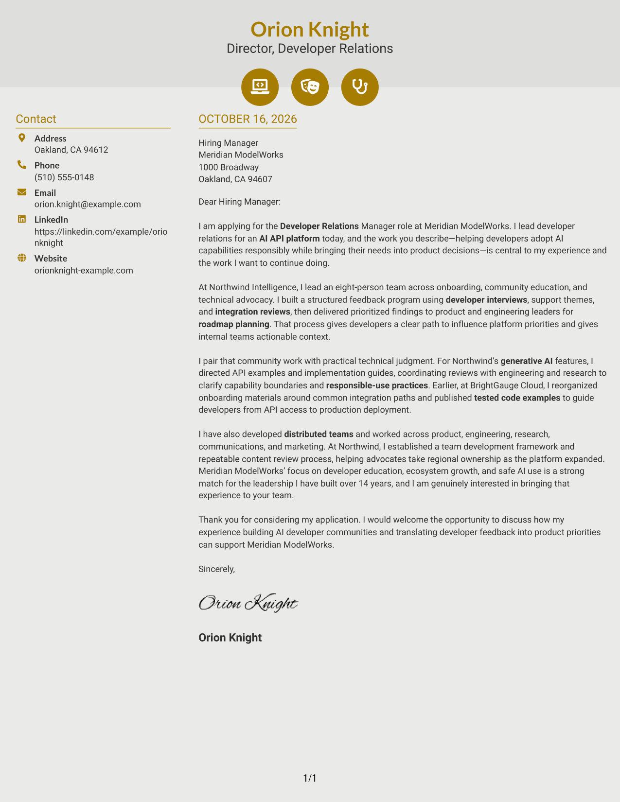 Cover letter example — page 1
