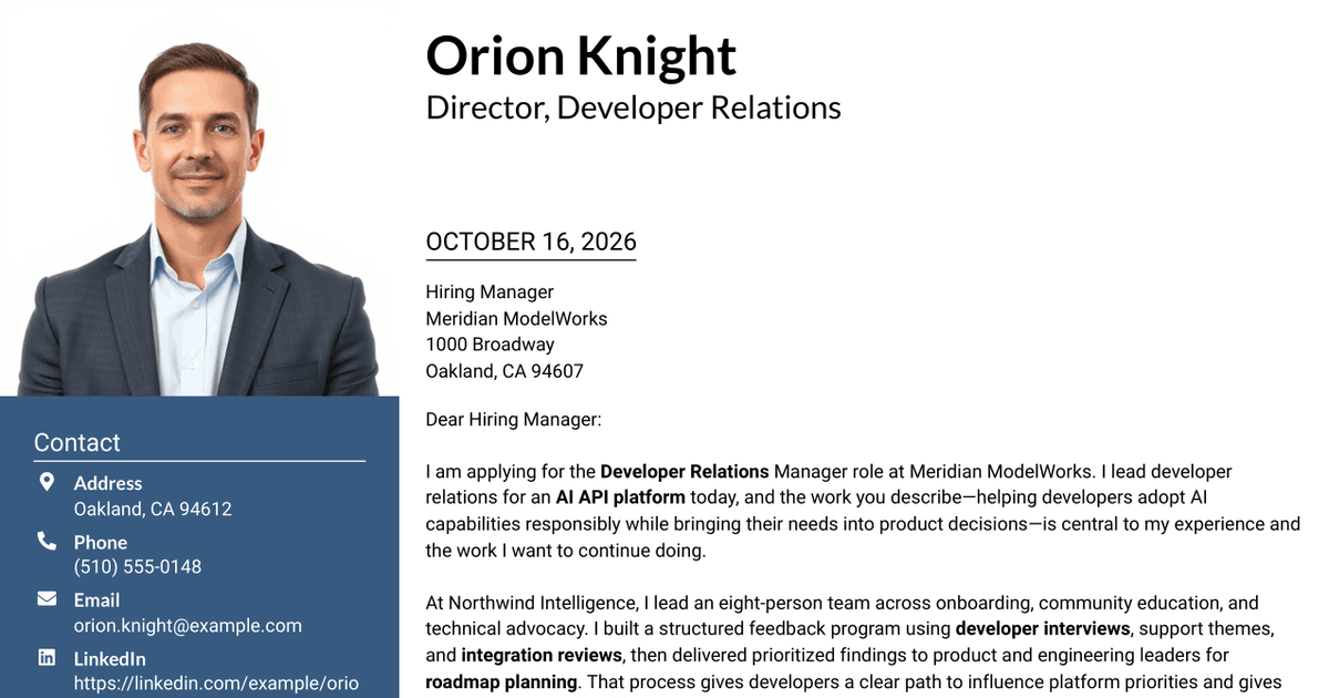 7 Developer Relations Manager - AI Platform Cover Letter Templates with Example