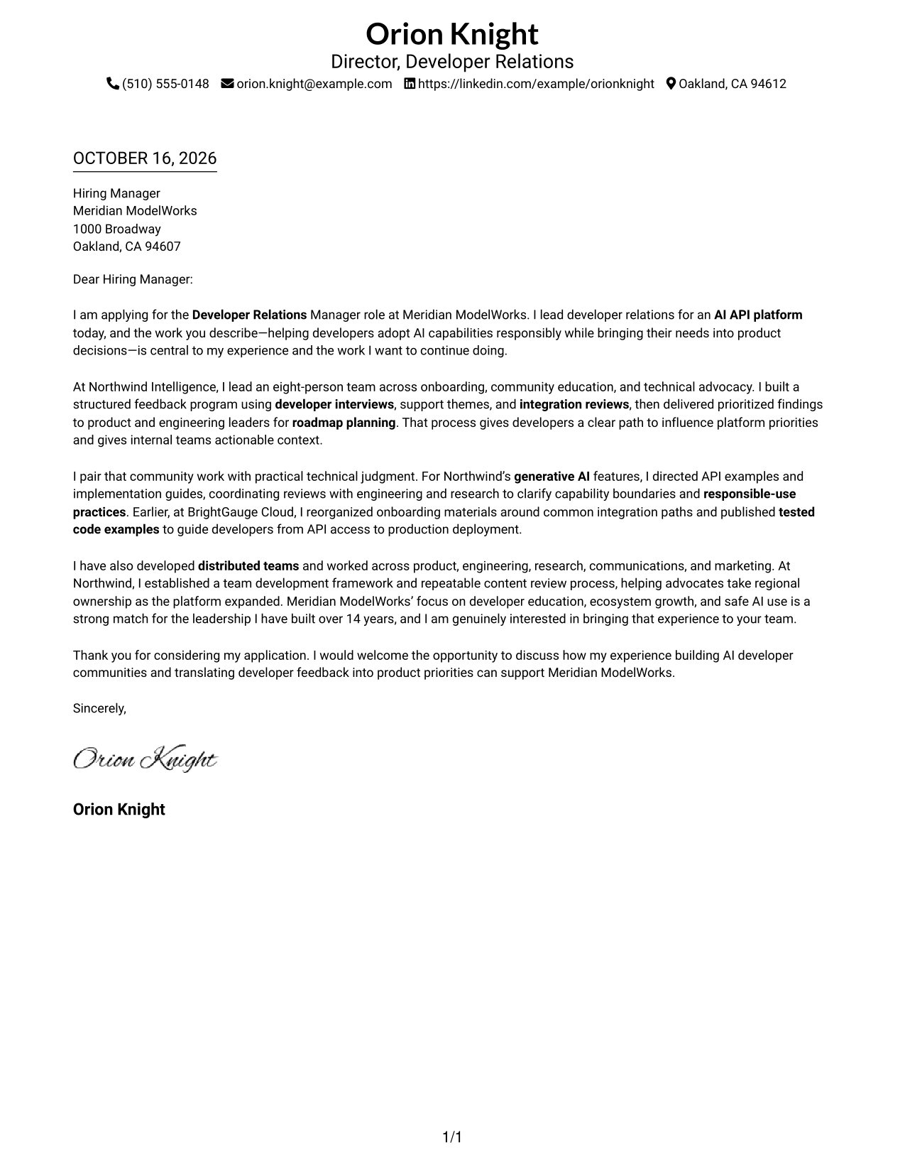 Cover letter example — page 1