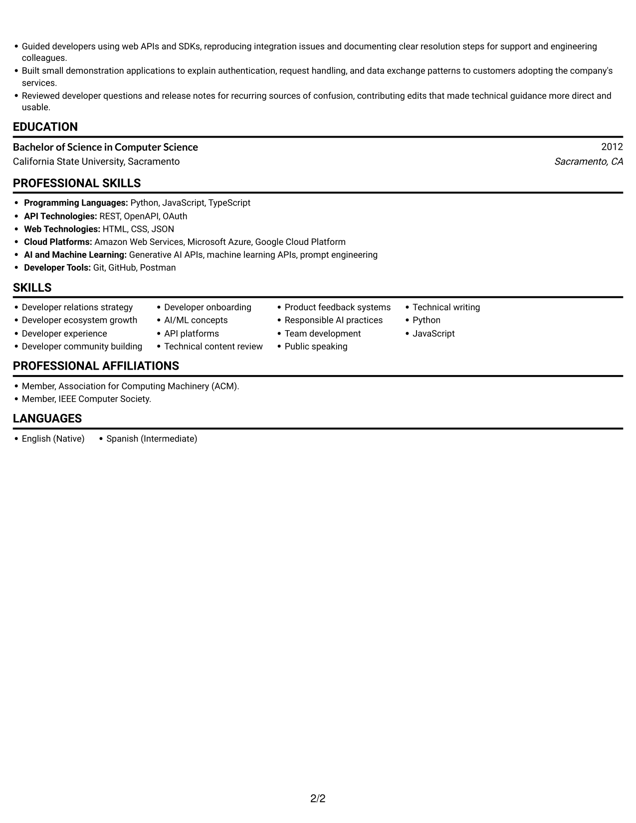 Resume example — page 2