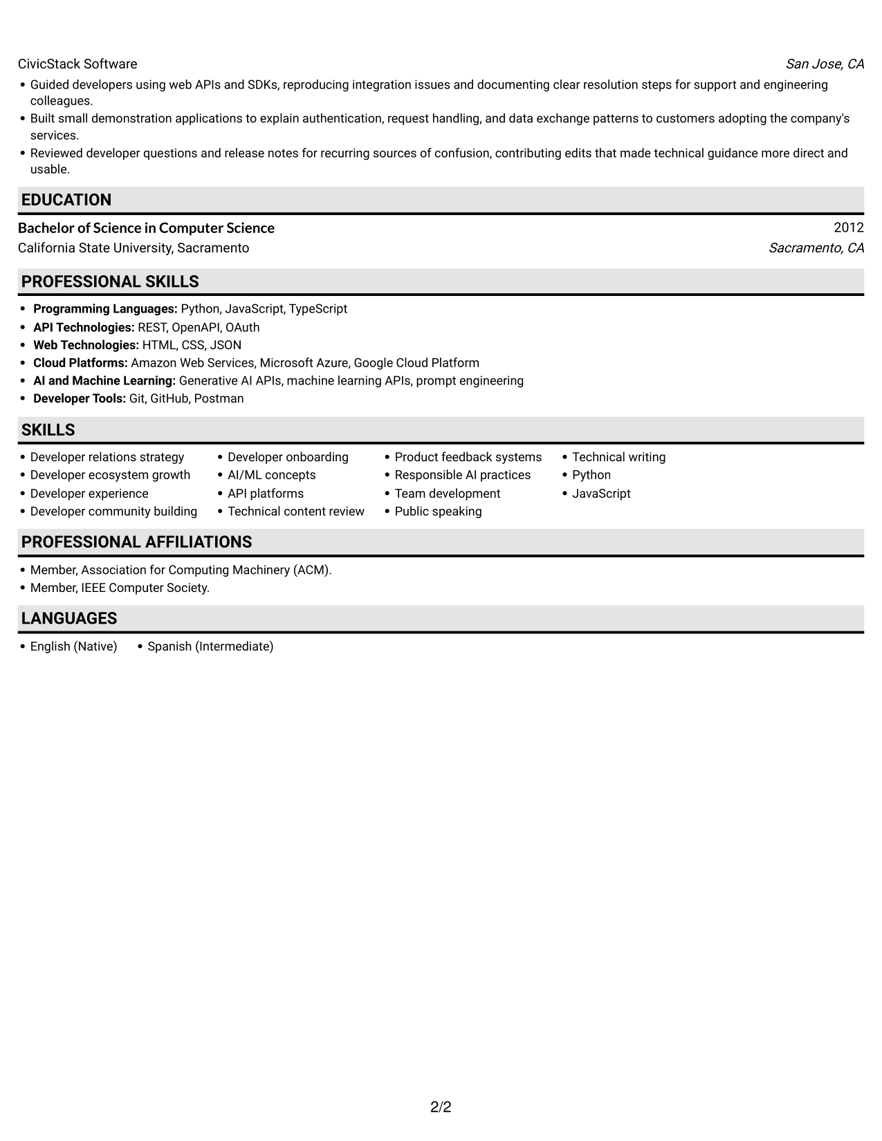 Resume example — page 2