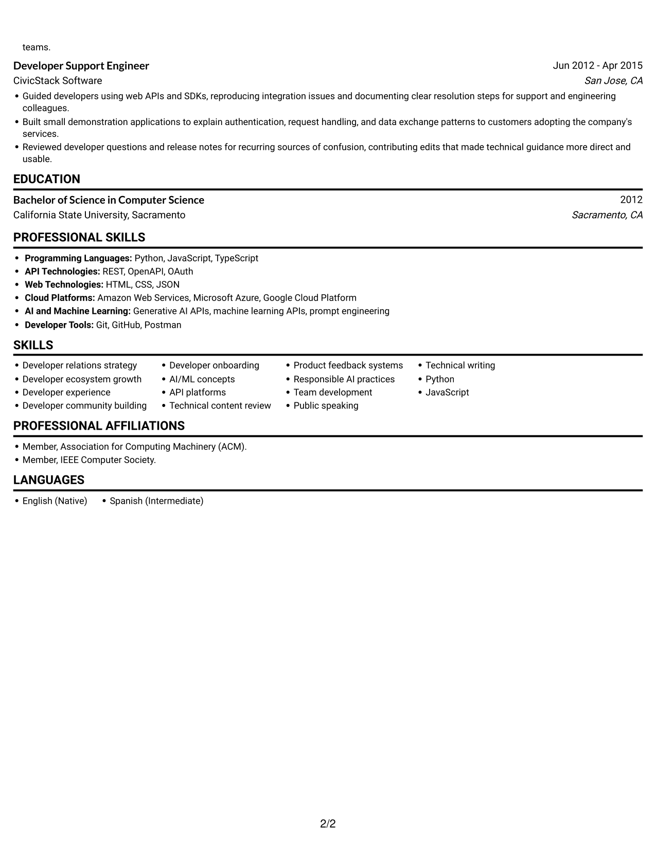 Resume example — page 2