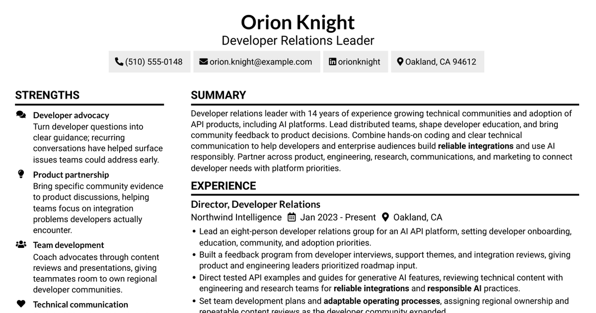 7 Developer Relations Manager - AI Platform Resume Templates with Example