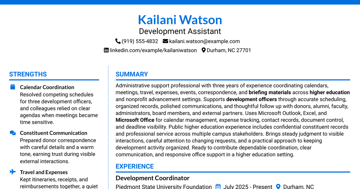 7 Development Assistant Resume Templates with Example