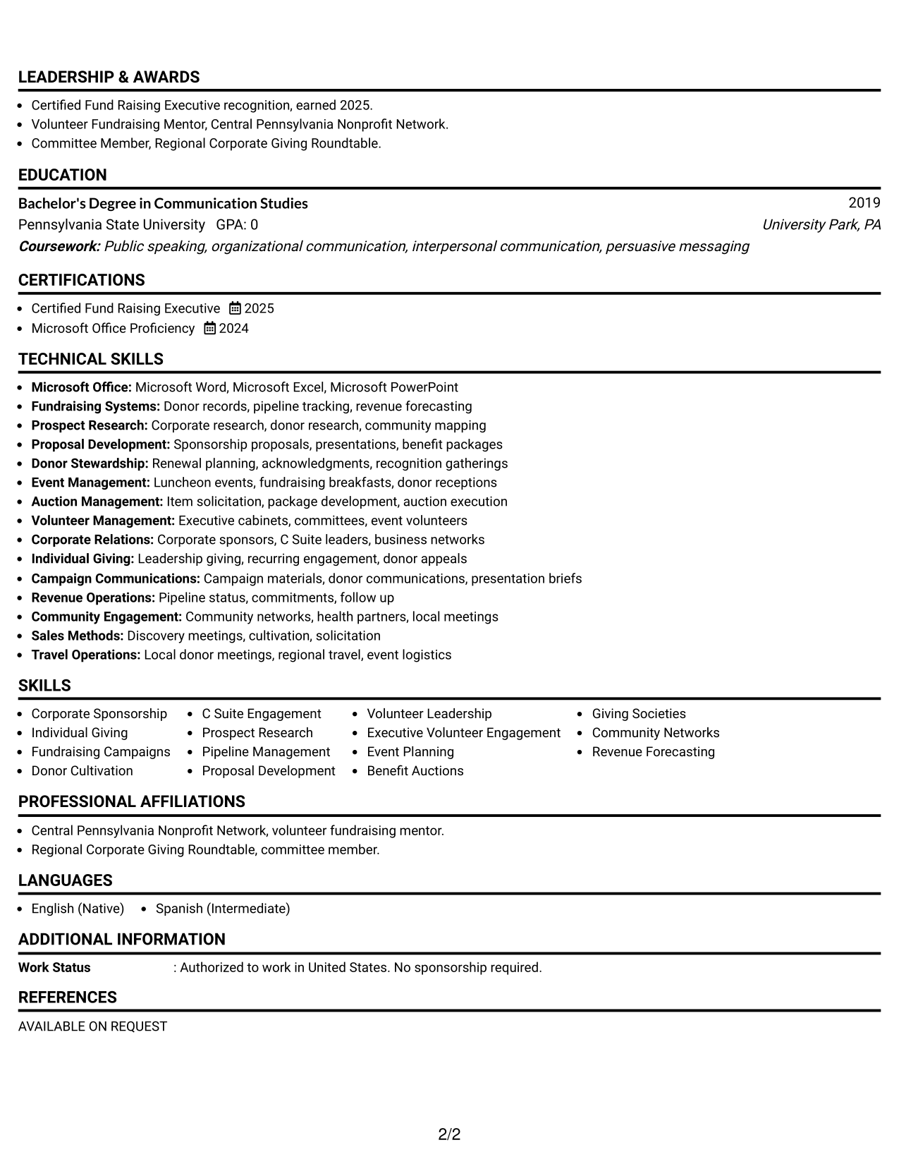 Resume Example Page 2