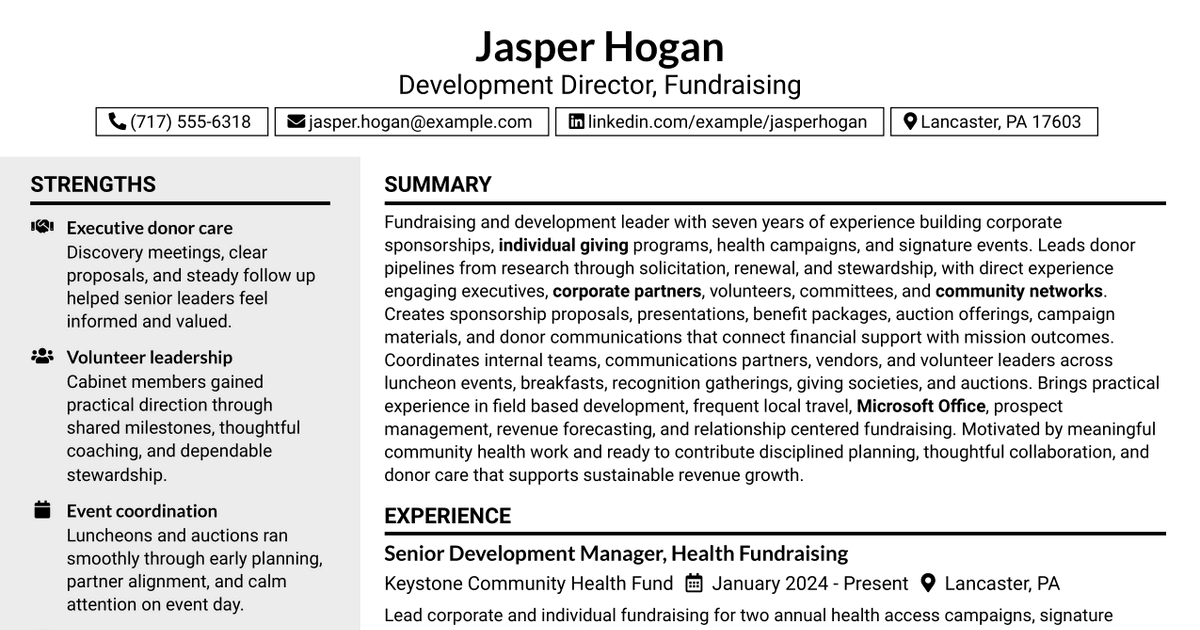 7 Development Director - Fundraising Resume Templates with Example