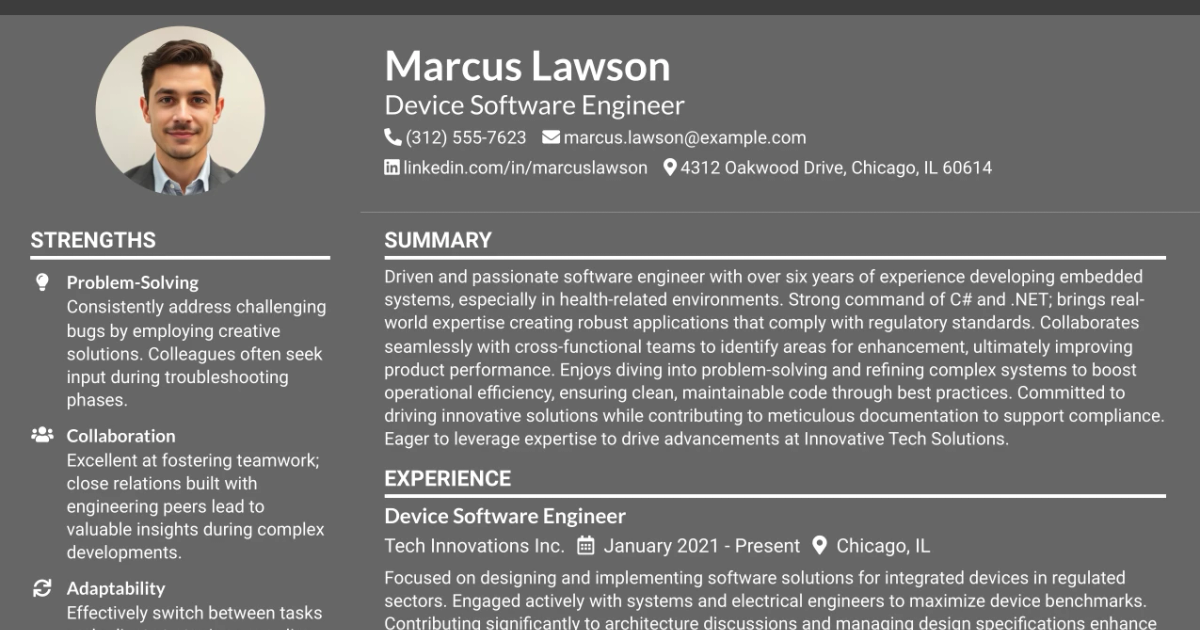 33 Device Software Engineer Resume Templates with Example 2026 (ATS-Optimized)