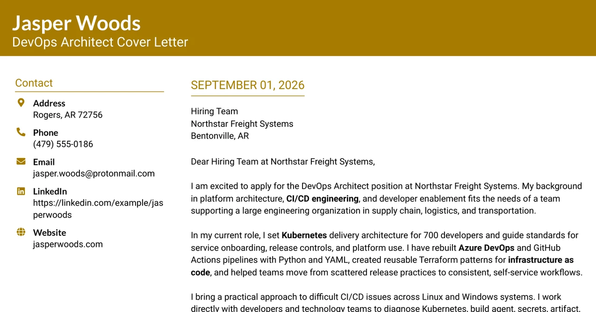 30+ DevOps Architect Cover Letter Templates with Example 2026