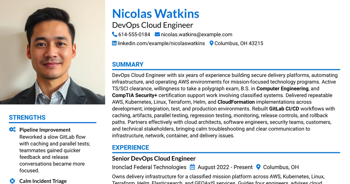 33 DevOps Cloud Engineer Resume Templates with Example 2026 (ATS-Optimized)