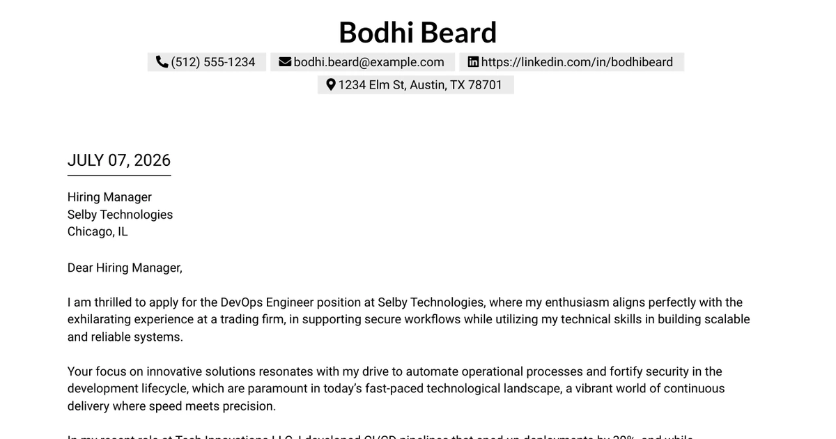 30+ DevOps Engineer Cover Letter Templates with Example 2026