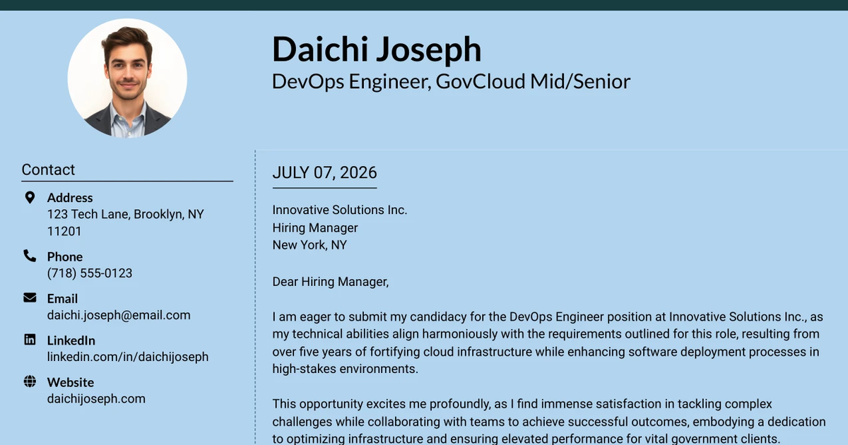 30+ DevOps Engineer, GovCloud Mid/Senior Cover Letter Templates with Example 2026