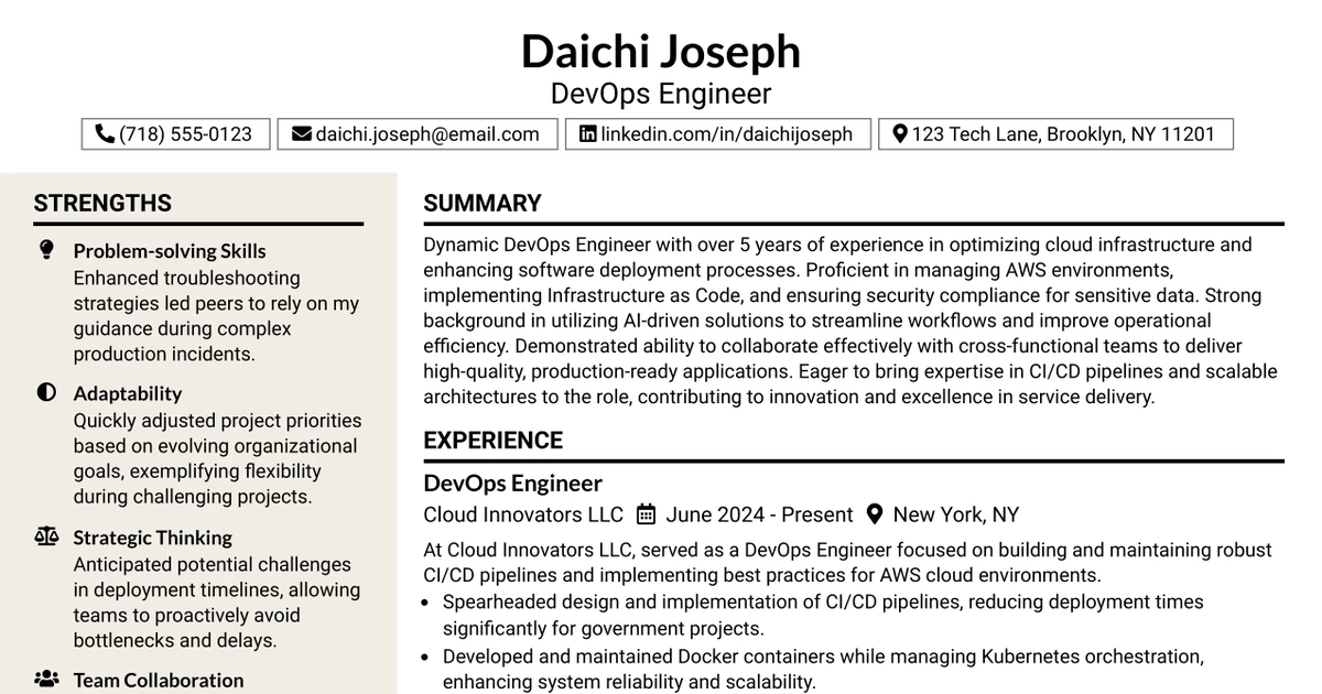 33 DevOps Engineer, GovCloud Mid/Senior Resume Templates with Example 2026 (ATS-Optimized)