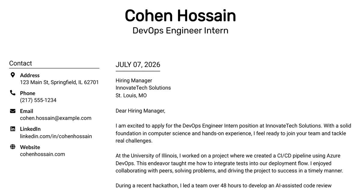 30+ DevOps Engineer Intern Cover Letter Templates with Example 2026