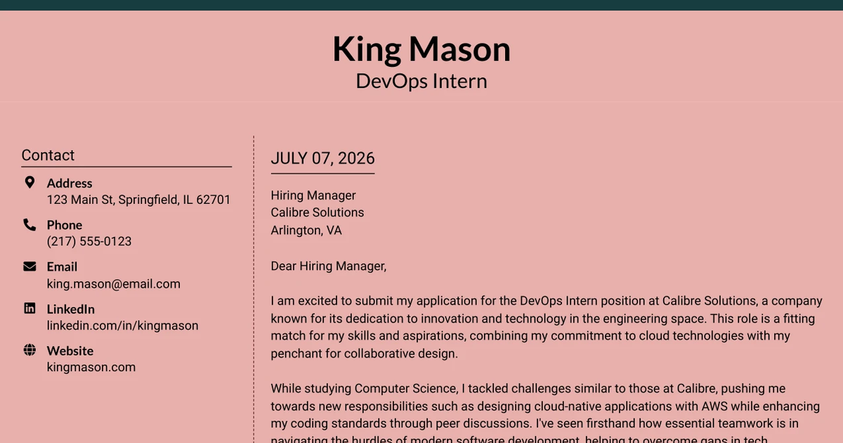 30+ DevOps Intern Cover Letter Templates with Example 2026
